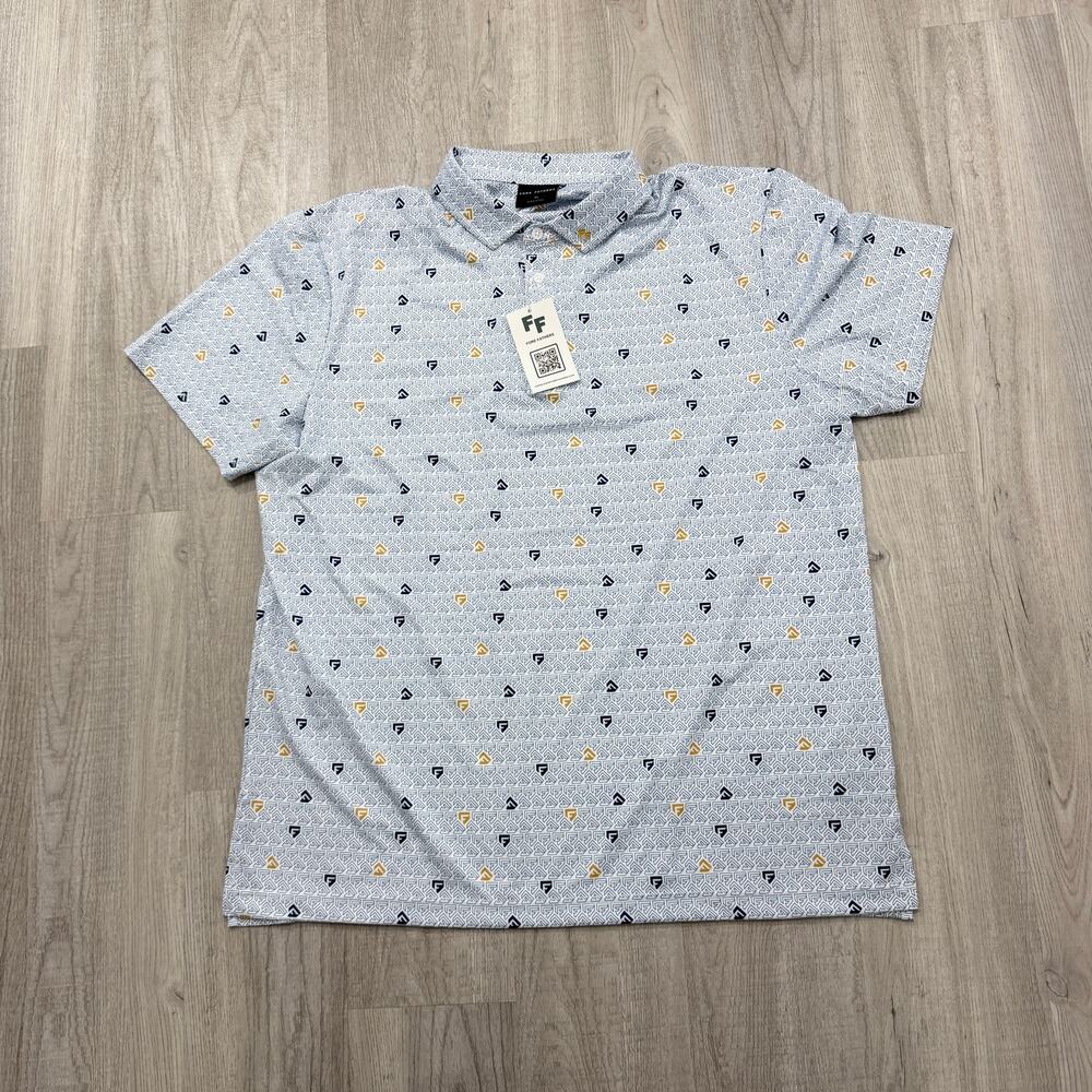 Fore Fathers Polo Shirt Men's Extra Large Blue White Geometric Golf Stretch NEW